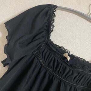 新品 WAT HAMK TOG 半袖 トップス L ブラック 未使用 無地 レース カットソー 黒 ラブリー 女の子 お出かけ