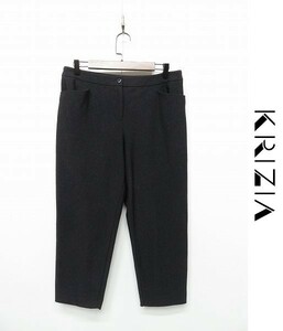 A245/美品 KRIZIA テーパードパンツ イージーパンツ ヘリンボーン柄 ストレッチ ウエストゴム 裏起毛 46 XXL グレー 大きいサイズ 三陽商会