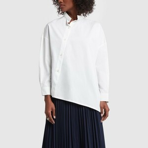 V113/ totemeto-temWhite Noma Shirt long sleeve blouse deformation asimeto Lee Drop shoulder stand-up collar easy S white 