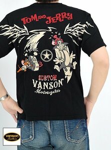 vanson×TOM＆JERRYコラボ 天竺半袖Tシャツ◆vanson ブラックXXLサイズ TJV-2319 バンソン ヴァンソン トムとジェリー 刺繍 バイカー