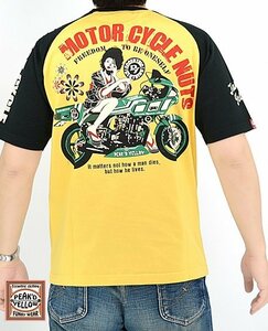 バイク半袖Tシャツ◆Peak'd Yellow カスタード×ブラックXLサイズ(サイズ44) PYT-238 ピークドイエロー 和柄 和風 着物 単車 姉御