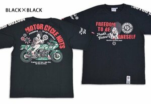 バイク半袖Tシャツ◆Peak'd Yellow ブラック×ブラックXLサイズ(サイズ44) PYT-238 ピークドイエロー 和柄 和風 着物 単車 姉御