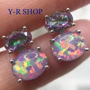  Mystic Rainbow topaz . lavender fire - opal. elegant earrings * lady's silver 925 stamp new goods gem Y-RSHOP wholesale cz
