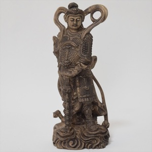 韋駄天 木彫り 神像 仏像 立像 仏教美術 置物 木彫 フィギュア 仏像 神像 483a