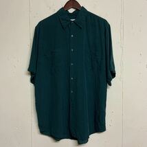 MURANO半袖シルクシャツグリーン緑古着オープンカラー開襟メンズL_画像1