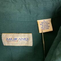 MURANO半袖シルクシャツグリーン緑古着オープンカラー開襟メンズL_画像3