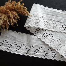 19世紀-20世紀フランス アンティーク レース 刺繍 布 縫製 古布 カットワーク スカラップ トリム チュール リメイクパーツ 13_画像1