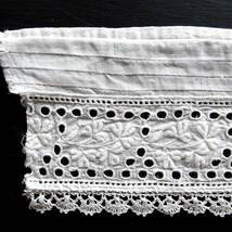 19世紀-20世紀初期 フランス アンティーク レース 刺繍 布 縫製 古布 カットワーク スカラップ トリム チュール リメイク パーツ 13_画像6