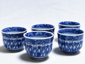 煎茶碗まとめて5客 染付 五良太甫呉祥瑞造 茶器 茶道具 煎茶道具