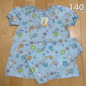  new goods charcoal .ko... short sleeves pyjamas top and bottom set 140 girl blue 