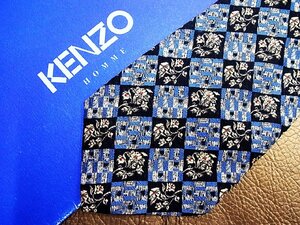 ★良品★3R04709【KENZO】ケンゾー「花 植物 格子 柄」ネクタイ