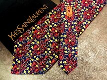 ★良品★3R05652【YSL】サンローラン「葡萄 葉っぱ 植物 柄」ネクタイ_画像1