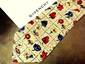 ★良品★3R05713【GIVENCHY】ジバンシィ「花 植物 格子 柄」ネクタイ