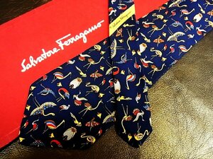 ★良品★3R05765【Ferragamo】フェラガモ「カラフル 鳥 柄」ネクタイ