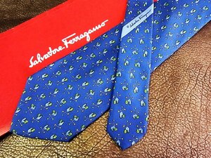 ★良品★3R05992【Ferragamo】フェラガモ「ニワトリ 風見鶏 柄」ネクタイ