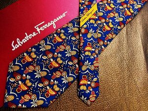 ★良品★3R00015【Ferragamo】フェラガモ「植物 果実 木の実 葉っぱ 柄」ネクタイ