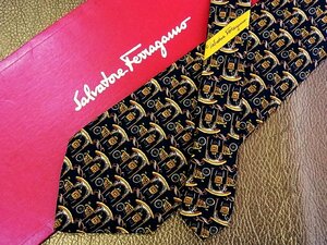 ★良品★3R03194【Ferragamo】フェラガモ「荷馬車 アーチ 柄」ネクタイ