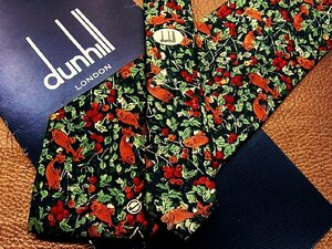 ★良品★3R00431【dunhill】ダンヒル「魚 葉っぱ 植物 dロゴ 柄」ネクタイ