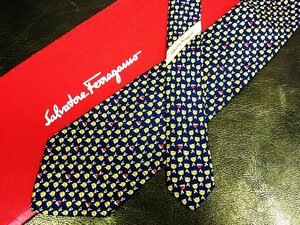 ★並品★4R01554【Ferragamo】フェラガモ「花 植物 柄」ネクタイ