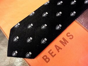 ★並品★4R01321【BEAMS】ビームス「ドクロ 王冠 エンブレム 柄」ネクタイ