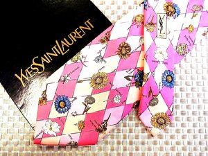 ♪30680C♪良品【花 植物 柄】サンローラン【YSL】ネクタイ