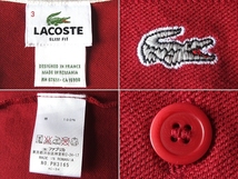 美品 LACOSTE シルバーラコステ 銀ワニ ロゴ刺繍 PH3165 Wポケット ロールアップ袖 フルオープンポロシャツ 3 バーガンディ ネコポス対応_画像8