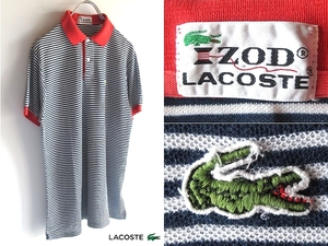 希少 70sビンテージ IZOD LACOSTE アイゾッド ラコステ 糸巻きタグ ワニロゴワッペン カラーリブ ボーダー ポロシャツ L ネイビー ホワイト