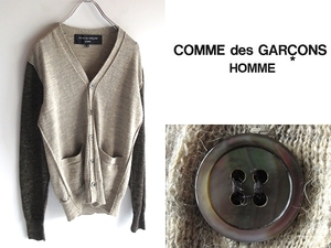 COMME des GARCONS HOMME コムデギャルソンオム 2011AW 袖切替 アウトシーム アルパカリネンニット カーディガン S 日本製 PLUS SHIRT DEUX