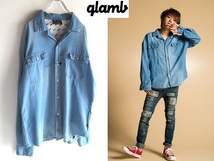 美品 完売 glamb グラム AAA Nissy/ニッシー 西島隆弘さんコラボ 2017SS Lip denim SH ロゴプリント リップデニムシャツ 2 インディゴ_画像1