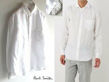 ネコポス対応 Paul Smith ポールスミス 2018SS LINEN CASUAL SHIRT 袖裏花柄 ローズ柄 トップ金ボタン リネンシャツ L 白 ホワイト_画像1