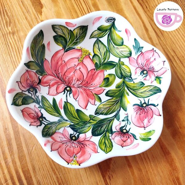 お花のボウル フラワーボウル 鉢 幅20cm ピンクの芍薬模様 ポーランド食器 ツェラミカミレナ Millena A47 限定品