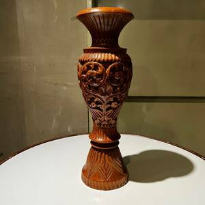 vintage Flower vase フラワーベース 花瓶 花立て wood 木彫り 民藝 オブジェ インテリア アート 手彫り wood 工芸 アンティーク A