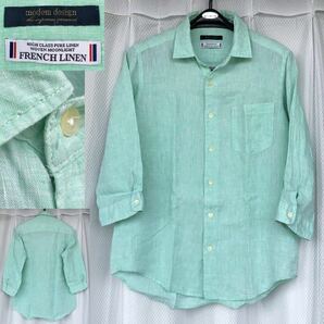 FRENCH LINEN 麻100%★7分袖 リネンシャツ L.GREEN★URBAN RESEARCH DOORS 七分袖 アーバンリサーチ フレンチリネン 夏 SEA Modern Design