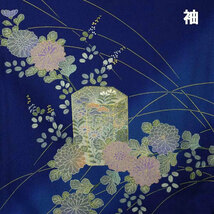 【日本製】仕立上り 単衣付下げ 渋い菊の花（群青色）（090）洗える ポリエステル_画像2
