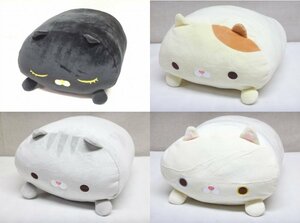 Kリま6815 新品 ましゅマルぱーく フワフワクッション ぬいぐるみ 4種セット アメリカンショートヘアー オッドアイ猫 ぶちねこ 黒猫