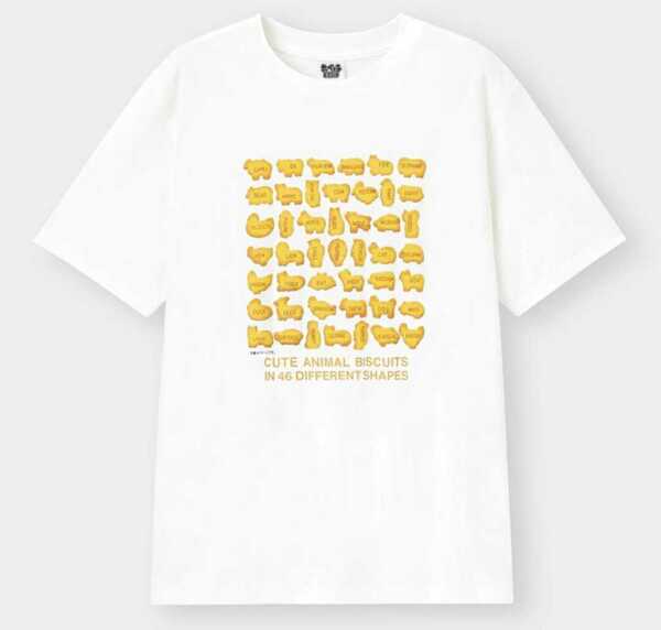 XXLサイズ 新品 たべっ子どうぶつ オーバーサイズTシャツ ギンビス GU 立体ビスケット柄 5分袖 ホワイト 大きいサイズ 男性にも 送料無料