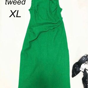 匿名配送　新品　ZARA テクスチャー　ツイード　ロングドレス　ワンピース　緑 ノースリーブワンピース　グリーン　サマーツイード