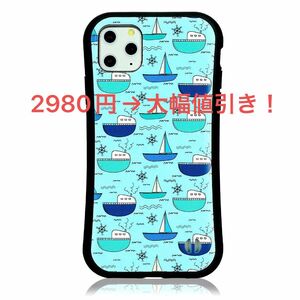 人気MRLab iPhoneケース iPhone11Pro Max 耐衝撃 バンパー ケース 【 ヨット 海 波 水色 06