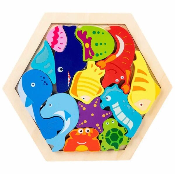 木製パズル 木のおもちゃ モンテッソーリ 子供向けの木製パズル 3Dパズル 海の生き物