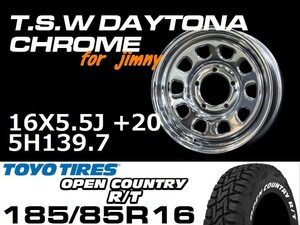 新型 ジムニー ホイール！ TSW デイトナクローム 16X5.5J+20 TOYO OPEN COUNTRY R/T 185/85R16 タイヤセット　JB64 JB23などに！