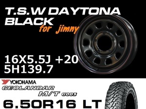 新型 ジムニー ホイール！ TSW デイトナブラック 16X5.5J+20 GEOLANDAR M/T G003　6.50R16LT タイヤセット　JB64 JB23などに！