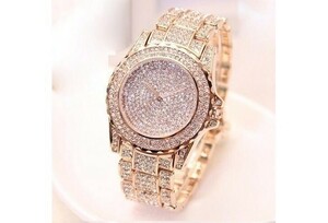  new goods 18kgp rose Gold diamond cz wristwatch watch quartz quarts 94g man and woman use * fine quality feeling of quality high quality feeling of luxury great popularity cheap 