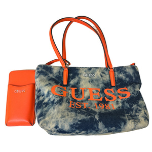  GUESS ゲス トートバッグ デニム オレンジ マルチポーチ付き DS745522