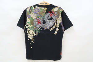 絡繰魂 からくりたましい 和柄 Tシャツ 竜 白龍 刺繍 半袖 242384 黒 (Mサイズ) 多少汚れ 50%オフ (半額) 送料無料 即決 新品