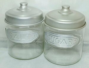  Vintage glass | aluminium SALT*SUGAR pot 2 pieces set 