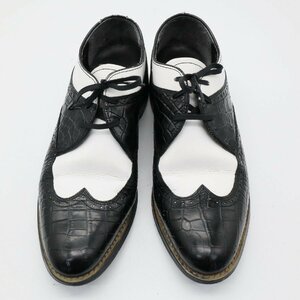 STACY ADAMS 外羽根式 ウィングチップ 本革 レザー 革靴 レザーシューズ ブラック×ホワイト ( メンズ 7 D ≒ 25cm ) 中古 古着 KA0054