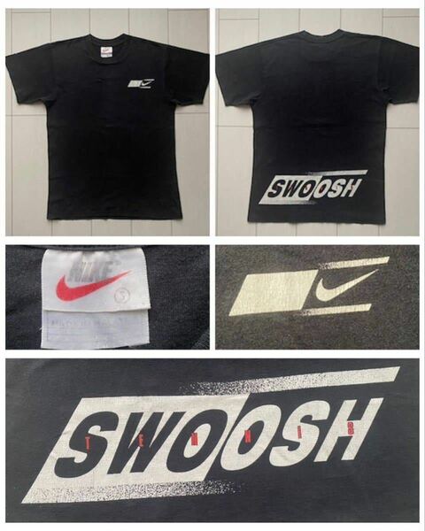 送料無料 90s vintage ビンテージ Nike SWOOSH TENNIS ナイキ スウォッシュ スウッシュ テニス 両面 プリント Tシャツ black ブラック 黒 M