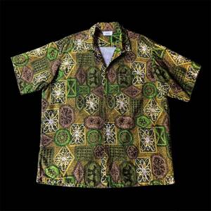 60s Liberty House African Batik Print Open Collar Shirt 衿芯有 60年代 アフリカンバティック柄 オープンカラーシャツ コットンアロハ