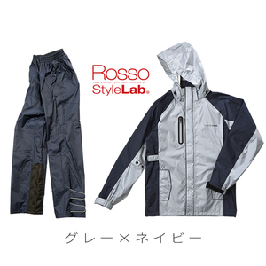 レディース レインウェア 上下セット グレー×ネイビー Sサイズ Rosso StyleLab ロッソスタイルラボ ROR-308 レインコート 透湿 防水