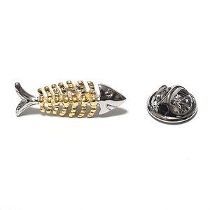 【ラペルピン★ピンズ】フィッシュ・ボーン　魚の骨　シルバー×ゴールド　pin-0784
